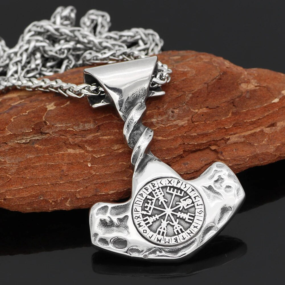 Thor's Hammer Sterling Silver Necklace With Tree Of Life - Viking Mjolnir Pendant For Men & Women