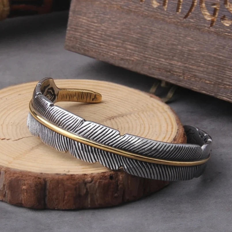 Viking Cuff  Bracelet With Ravens Feather Design