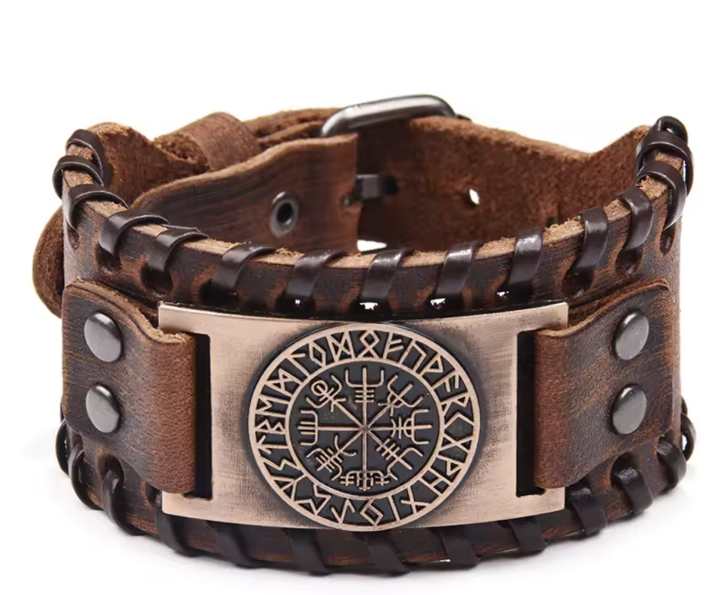 Viking Leather Bracelet - Vegvisir Compass