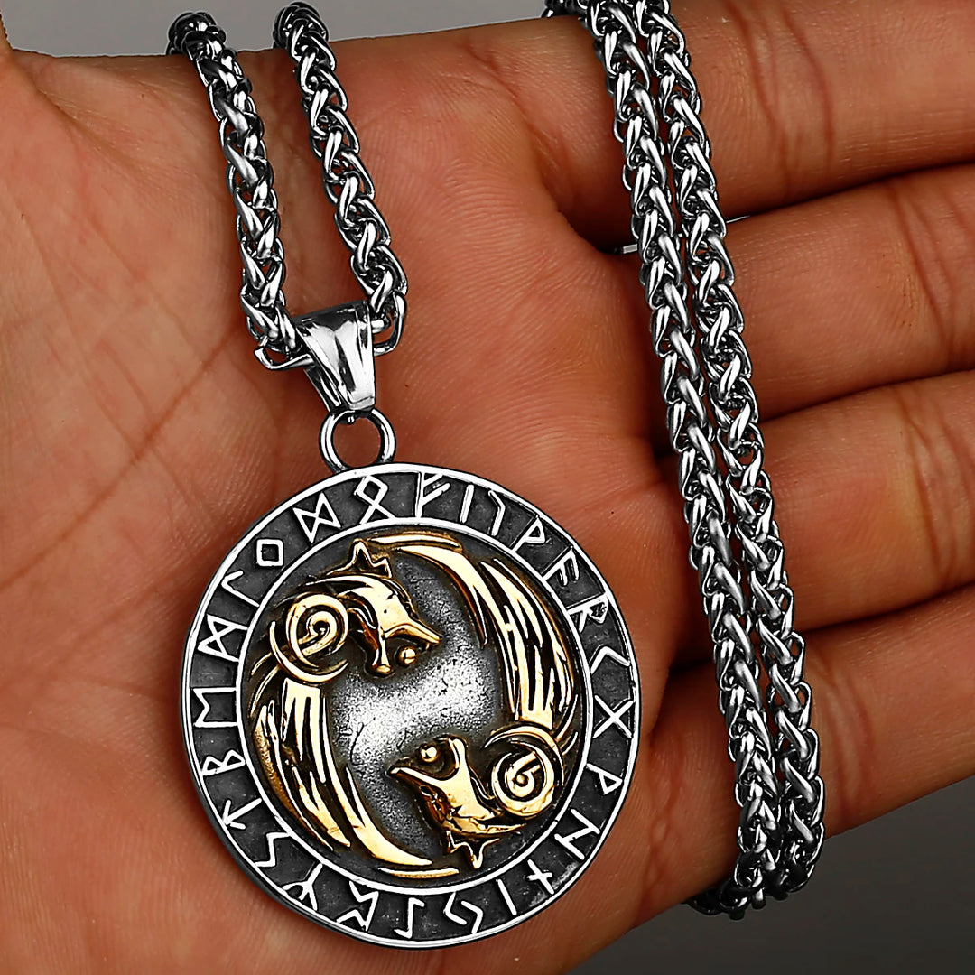 Viking Necklace - Geri & Freki Wolves