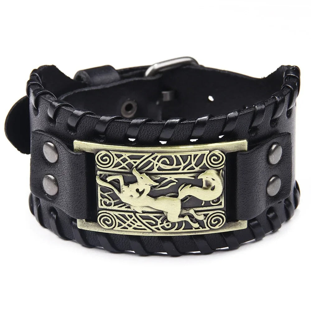 LEATHER BRACELET WITH VIKING FOX