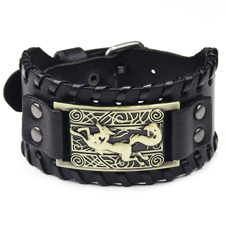 LEATHER BRACELET WITH VIKING FOX