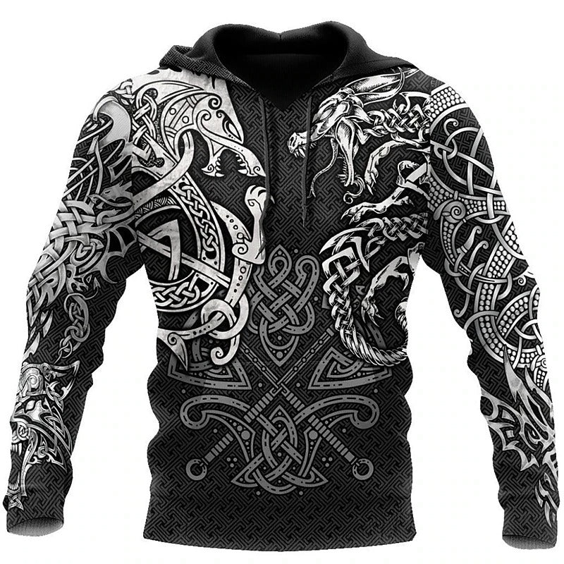 Viking Hoodie With Norse Wolf Fenrir Print