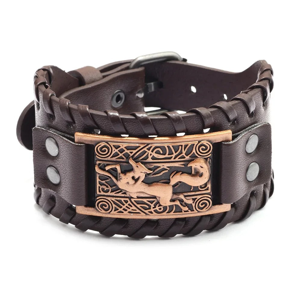 LEATHER BRACELET WITH VIKING FOX