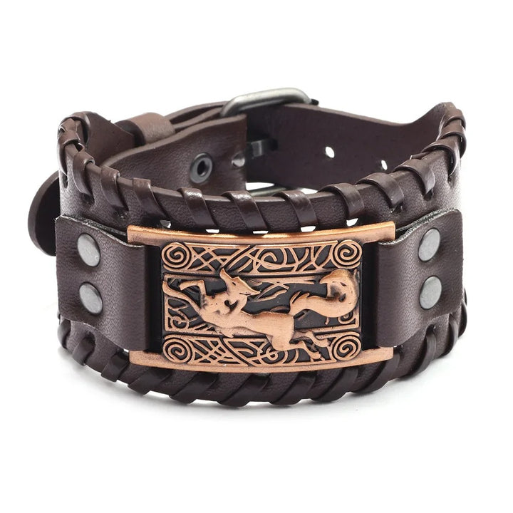 LEATHER BRACELET WITH VIKING FOX