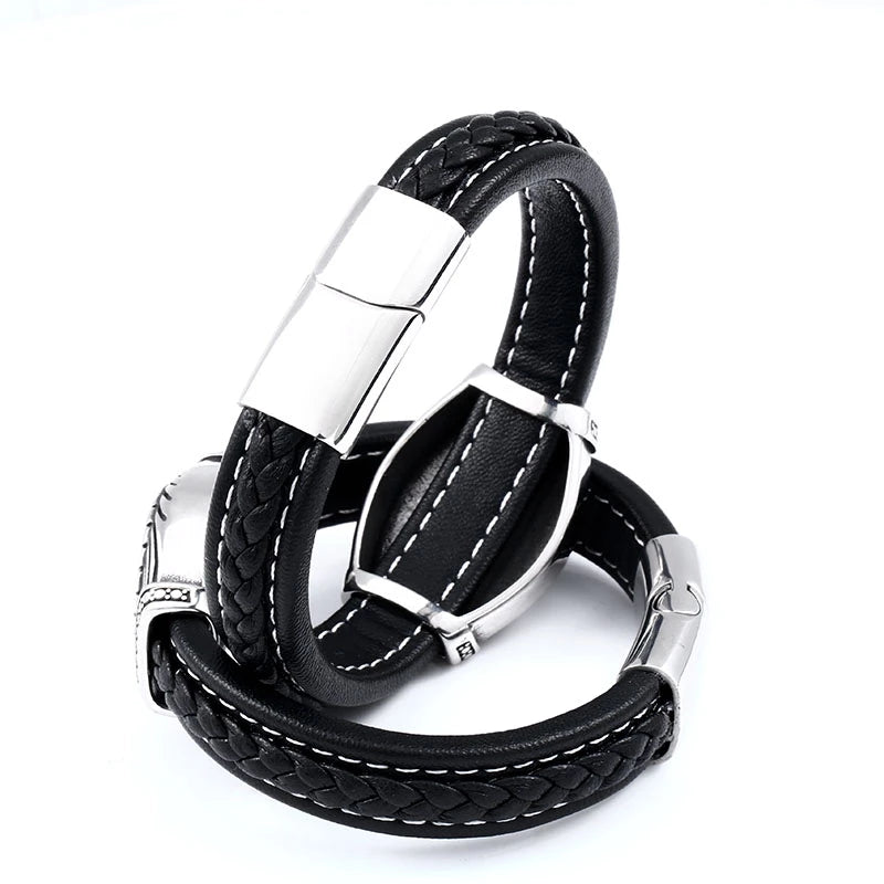 Viking Leather Bracelet - Vegvisir Runes