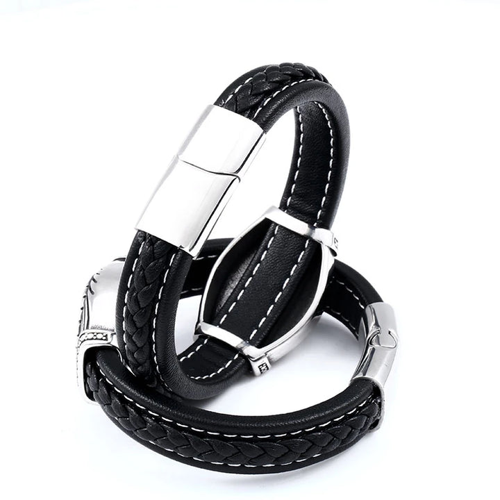 Viking Leather Bracelet - Vegvisir Runes