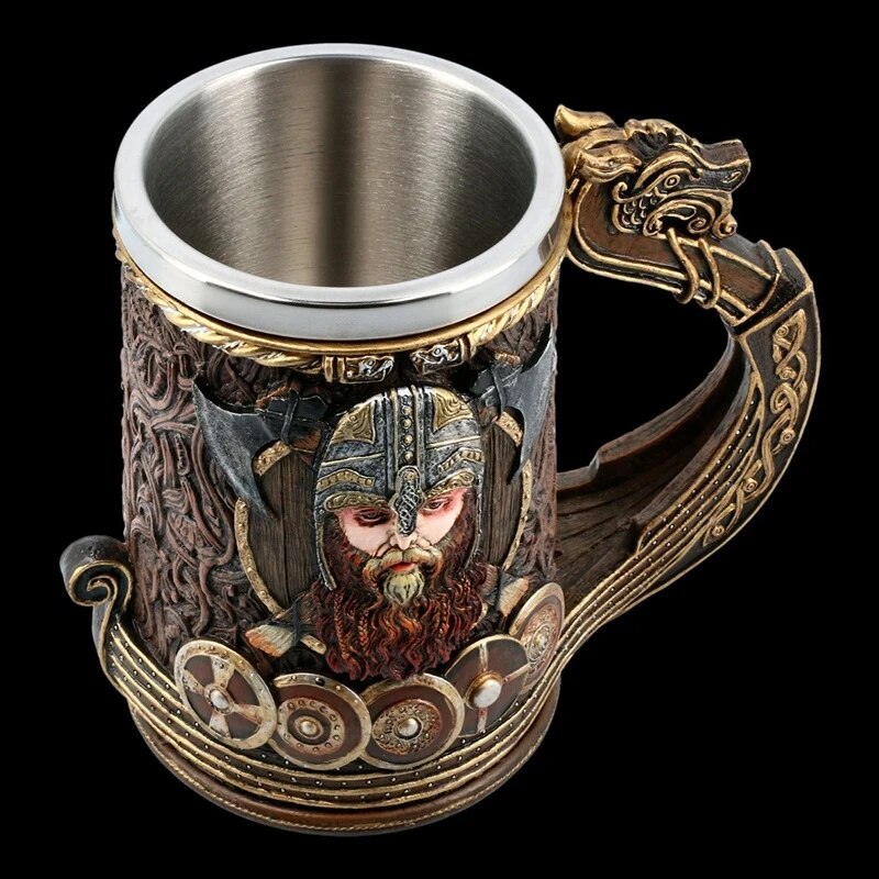 Viking Tankard Mug - Drakkar Dragon Ship Mug Featuring Norse God Odin