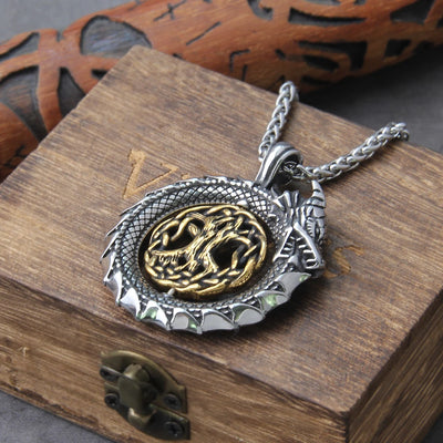 Viking Necklace - Celtic Tree of Life in Jormugandr Circle