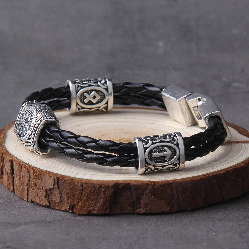 Viking Leather Bracelet - Vegvisir Symbol