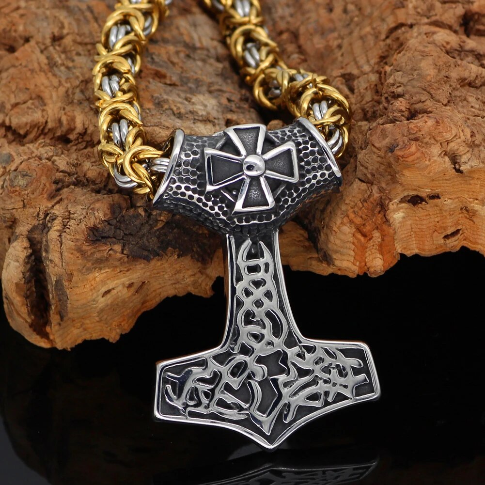Thor Hammer Necklace Iron Cross Valhalla Vikings