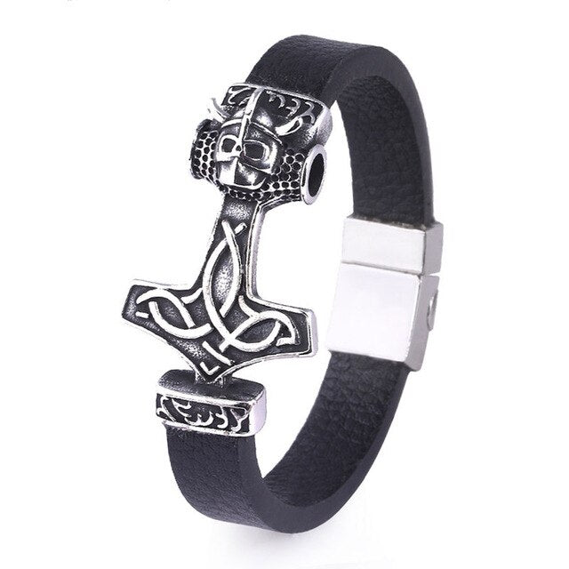 Thor's Hammer Leather Band Bracelet