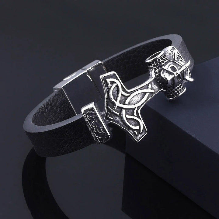 Thor's Hammer Leather Band Bracelet