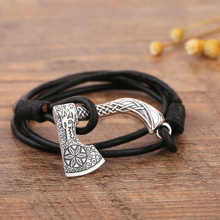 Dragon's Head Axe Wrap Leather Bracelet