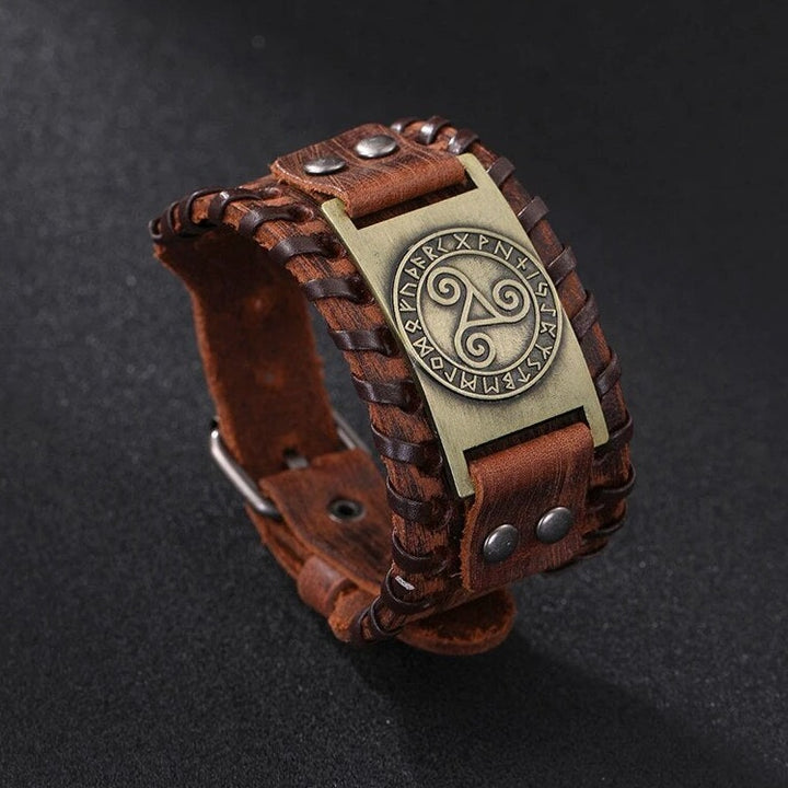 Triskelion Viking Leather Bracelet
