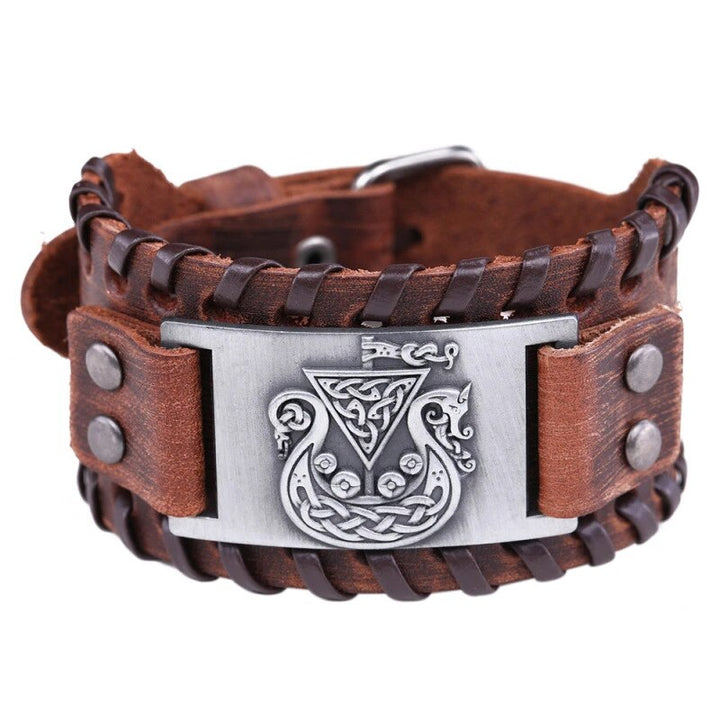 VIKING SHIP DRAKKAR LEATHER BRACELET