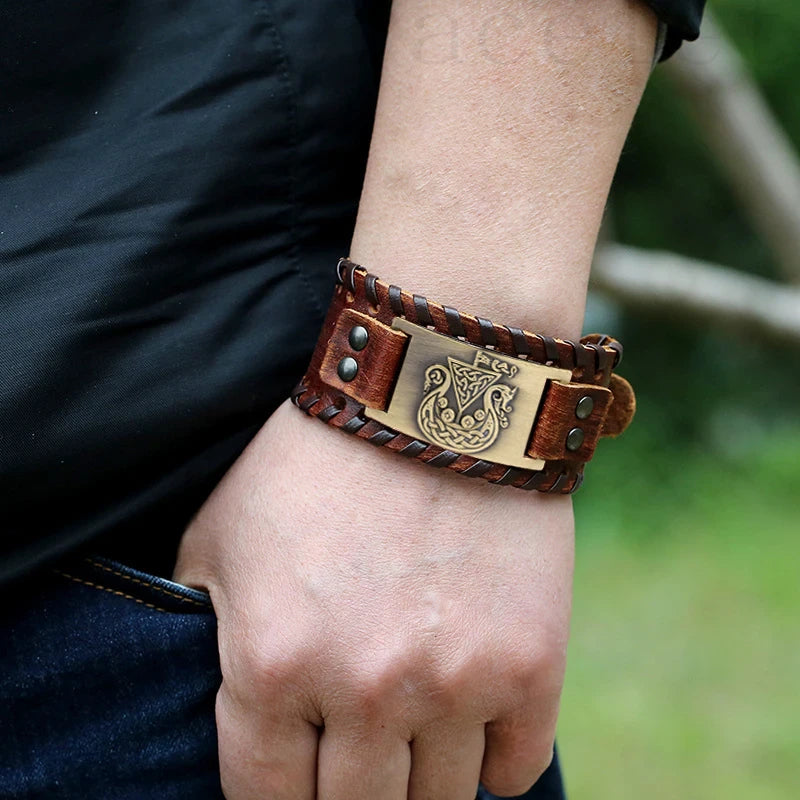 VIKING SHIP DRAKKAR LEATHER BRACELET