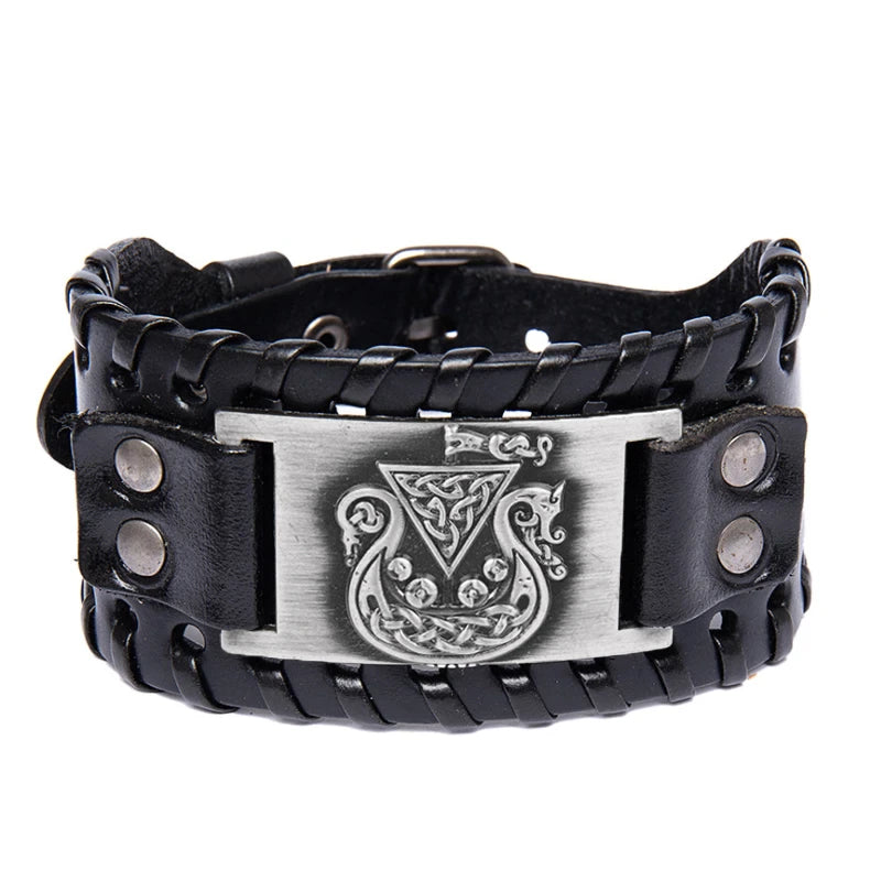 VIKING SHIP DRAKKAR LEATHER BRACELET