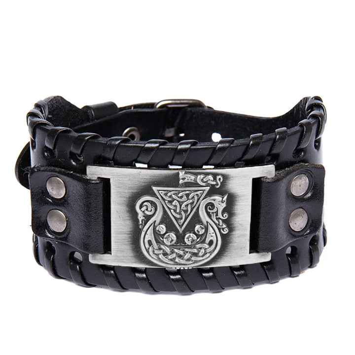 VIKING SHIP DRAKKAR LEATHER BRACELET