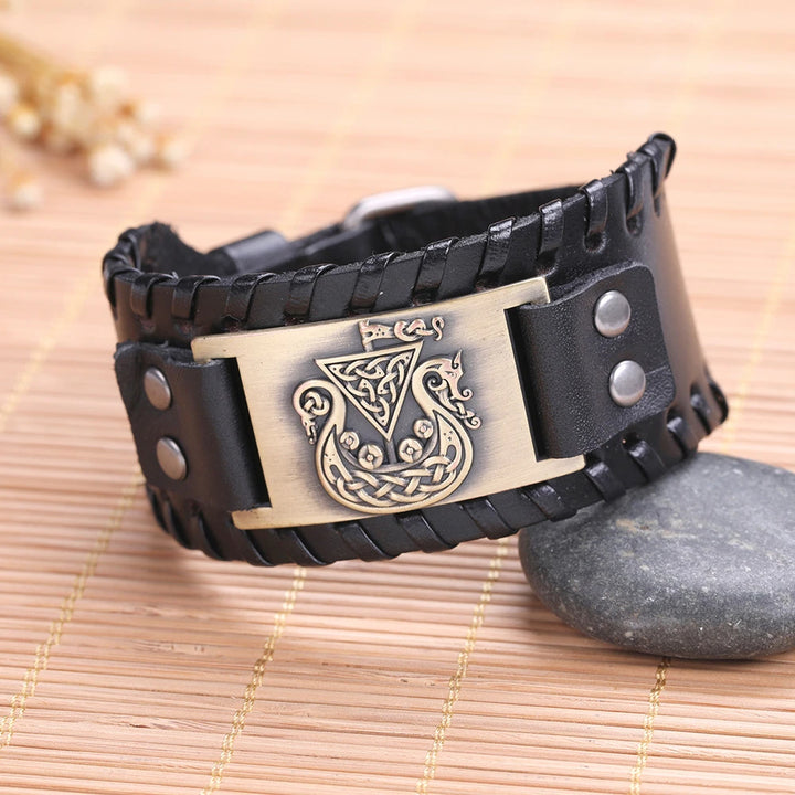 VIKING SHIP DRAKKAR LEATHER BRACELET