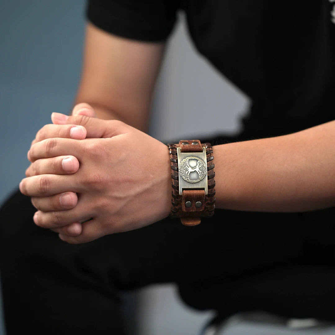 Viking Leather Bracelet - Yggdrasil Tree