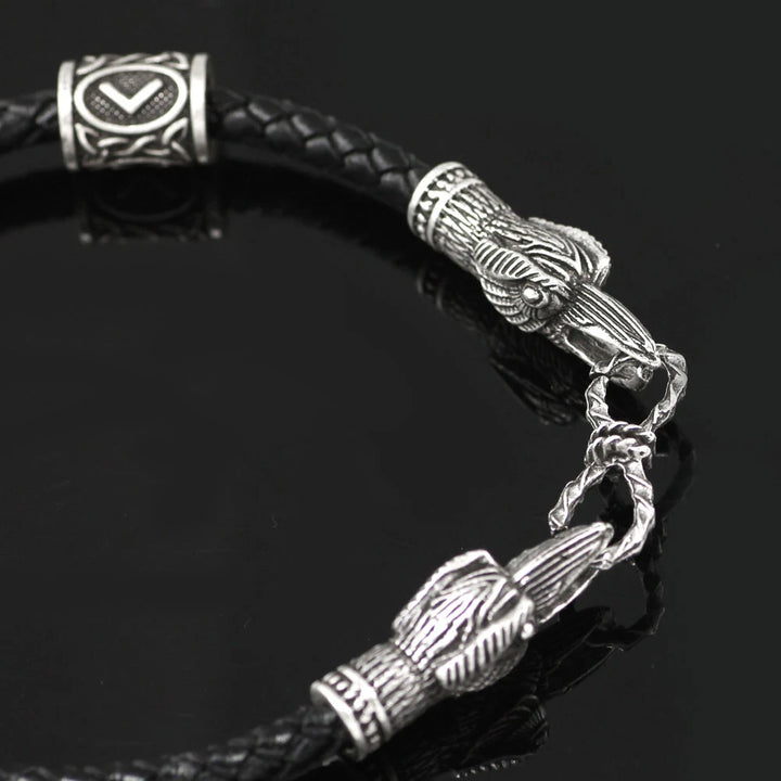 Viking Leather Bracelet - Ravens Runes