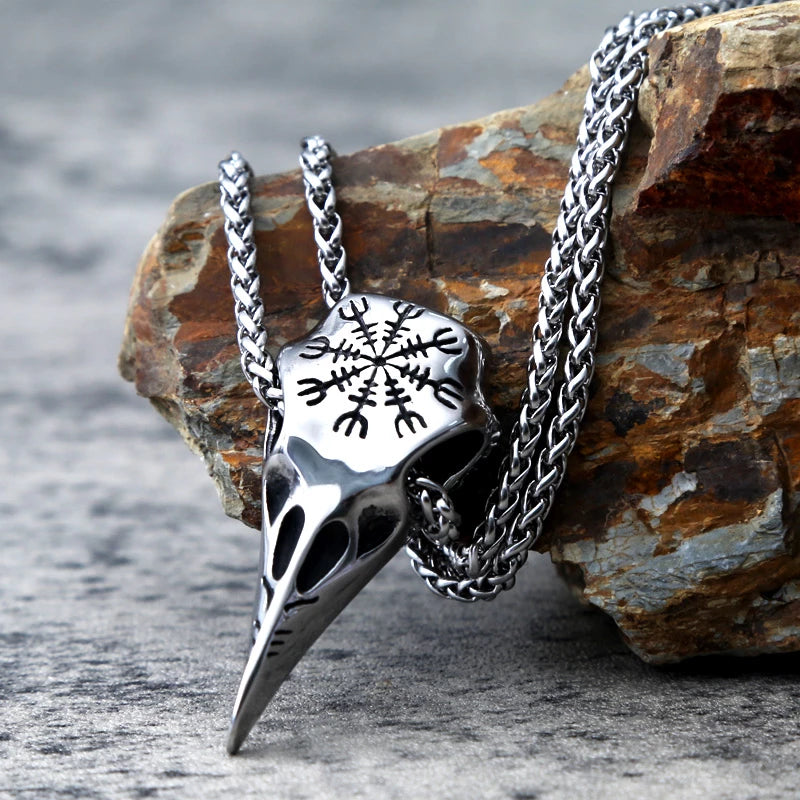 Viking Necklace Raven Skull