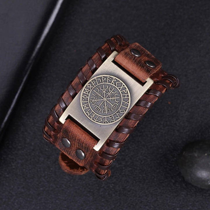 Viking Leather Bracelet - Vegvisir Compass