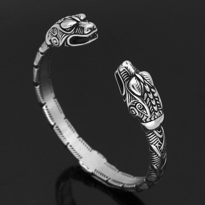 Viking Arm Ring Wolf Heads - Stainless Steel