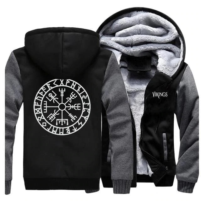 Full Zip Viking Hoodie With Vegvisir Print