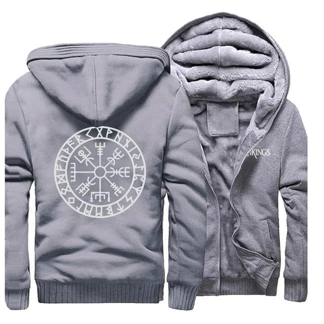 Full Zip Viking Hoodie With Vegvisir Print