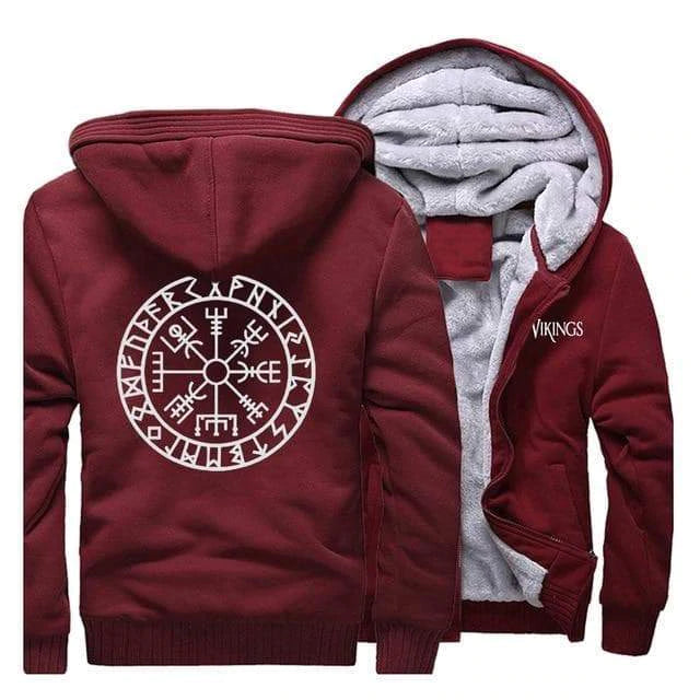 Full Zip Viking Hoodie With Vegvisir Print