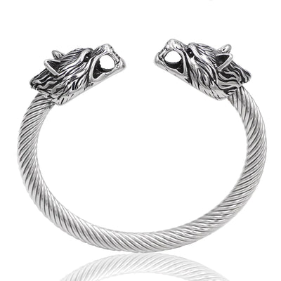 Viking Armring With Odin's Wolf Heads