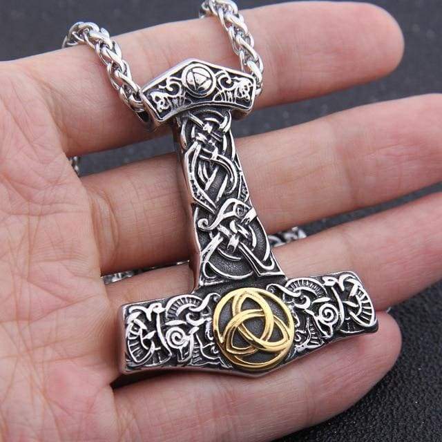 Thor Hammer Necklace - Golden Triquetra