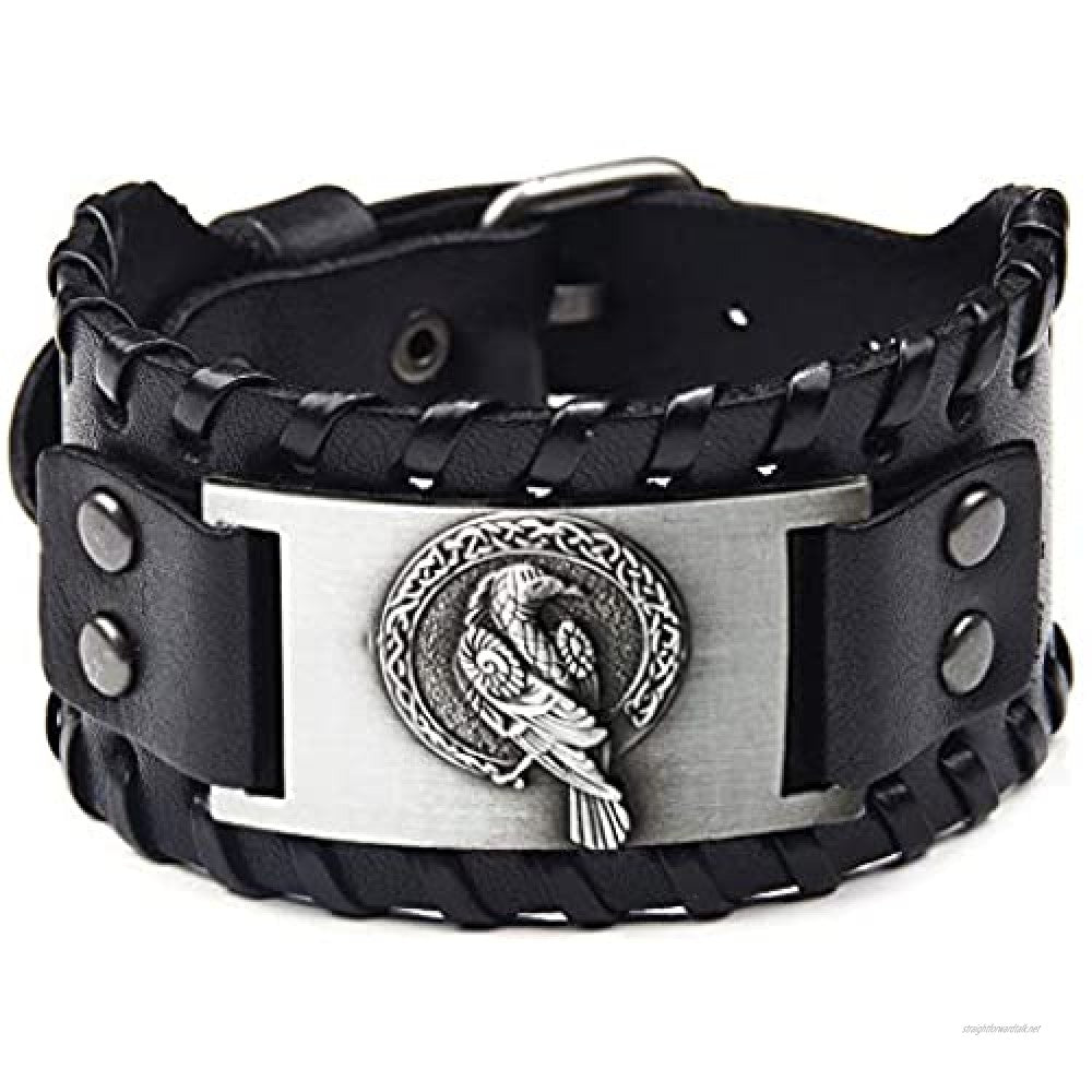 Viking Leather Bracelet With Norse Raven