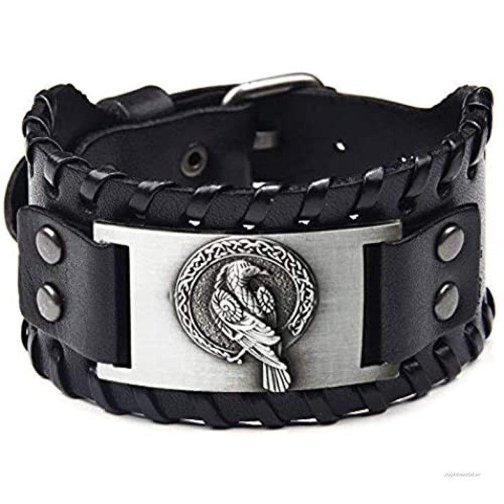 Viking Leather Bracelet With Norse Raven