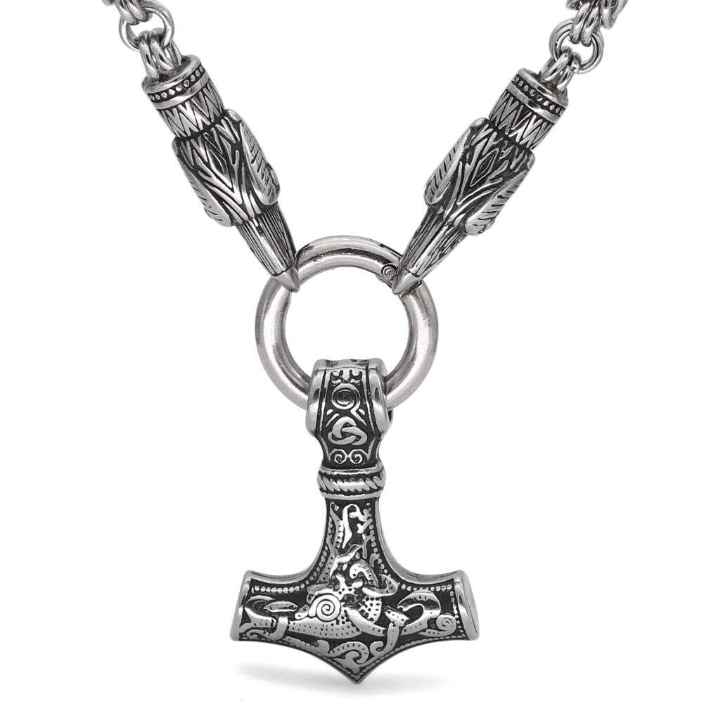 King Chain With Odin's Ravens & Thor's Hammer Pendant
