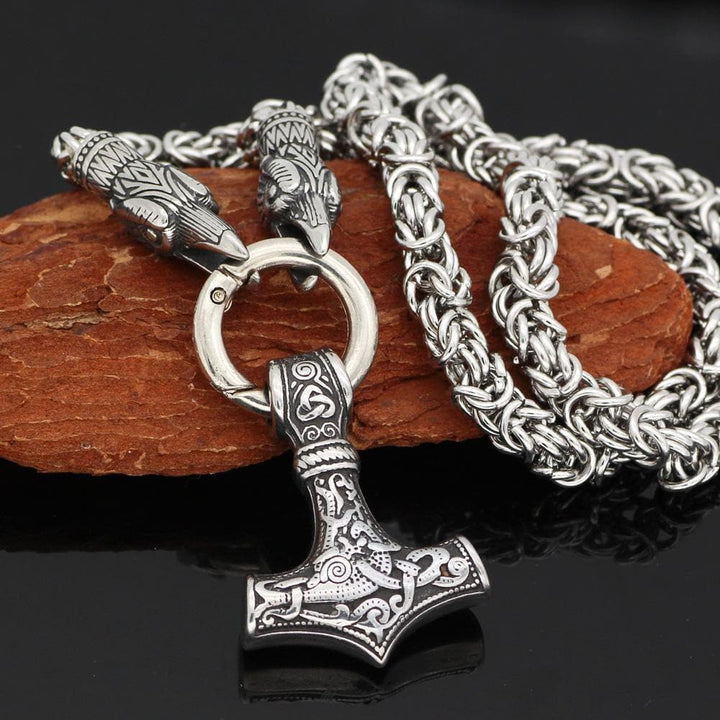 King Chain With Odin's Ravens & Thor's Hammer Pendant