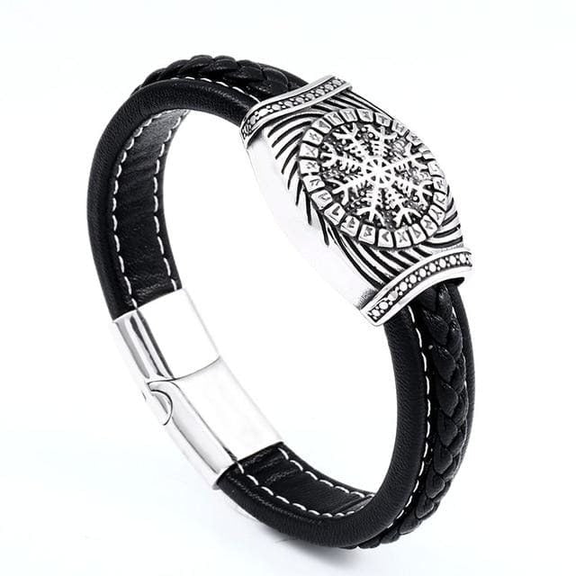 Viking Leather Bracelet - Aegishjalmur Runes