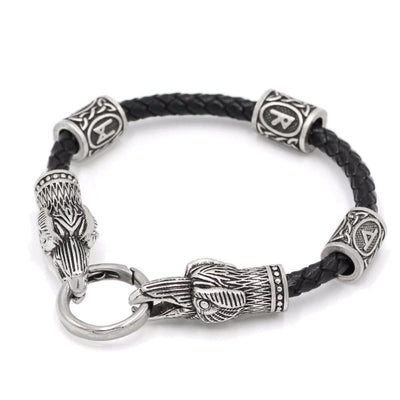 Viking Leather Bracelet - Ravens Runes