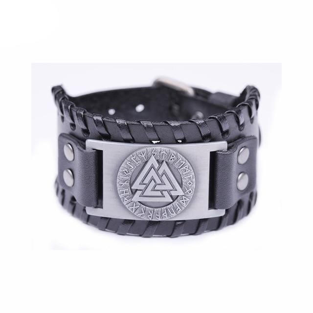Viking Leather Bracelet - Valknut Symbol