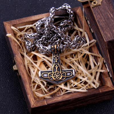 Thors Hammer Necklace - Golden Algiz Rune