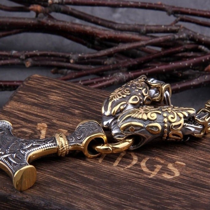 Thors Hammer Necklace - Golden Midgard Serpent