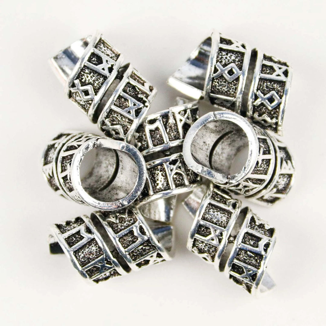 Viking Beard Bead - Spiral Design With Rune Symbols - 10 Pcs