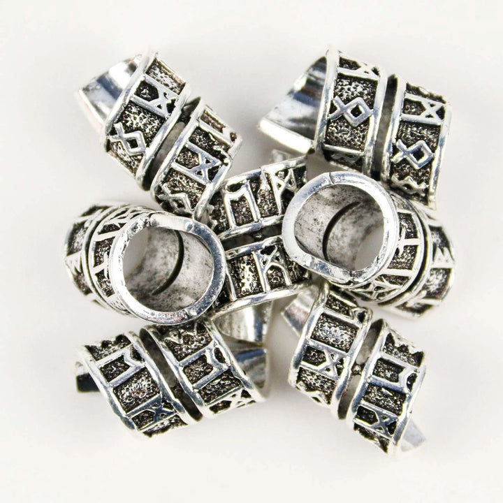 Viking Beard Bead - Spiral Design With Rune Symbols - 10 Pcs