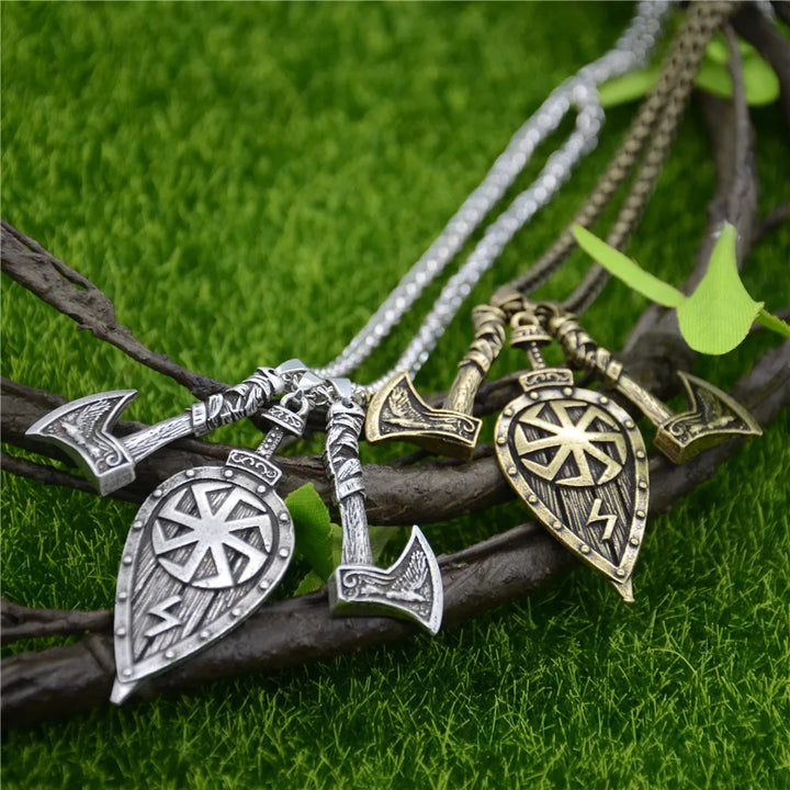 Viking Shield & Axe Pendant | Odin’s Axe Necklace