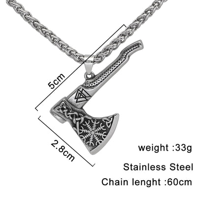 Viking Necklace - Viking Axe with Norse Symbols