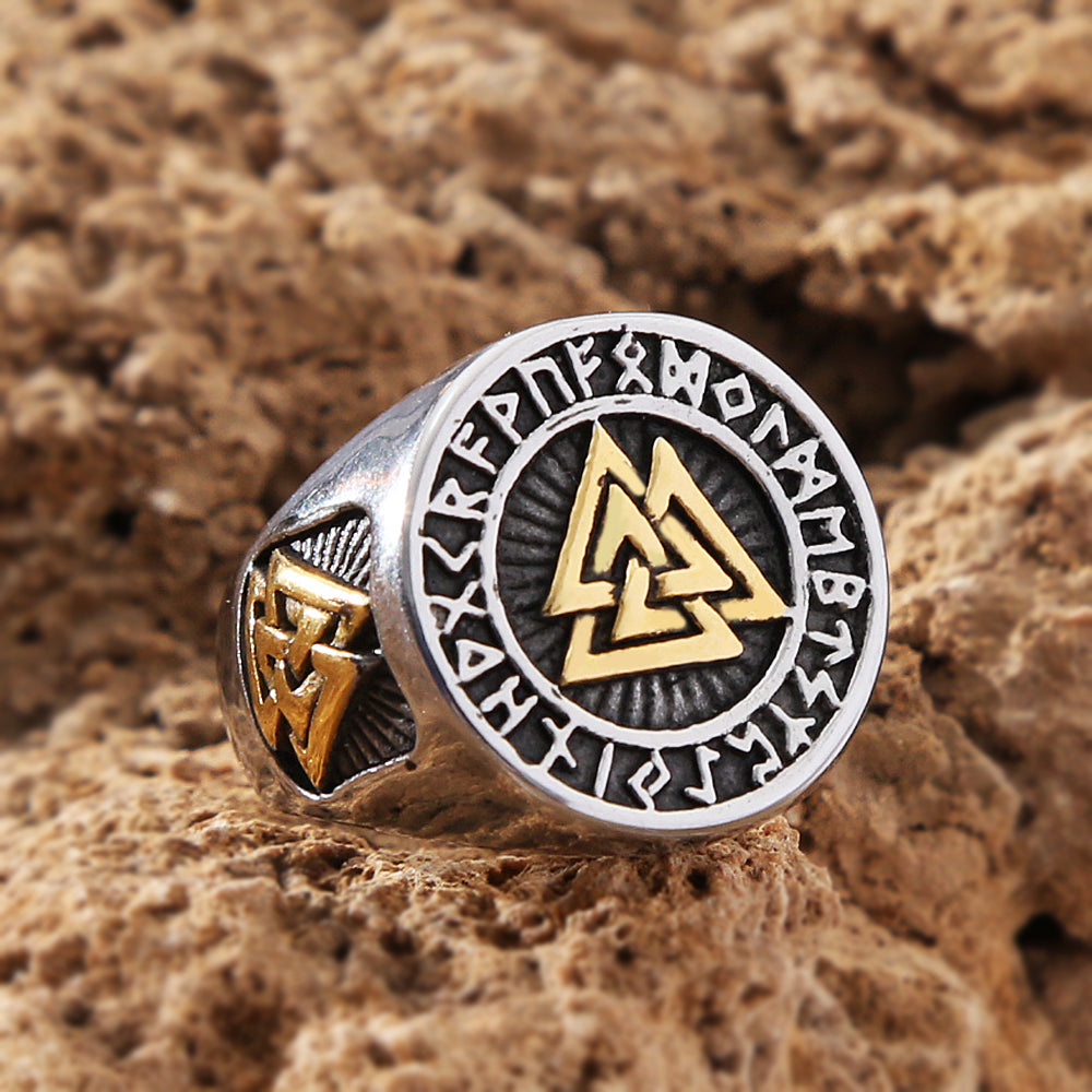 Viking Ring - Gold Trimmed Valknut