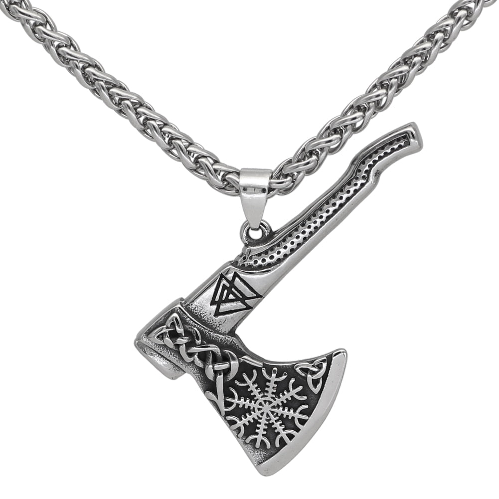 Viking Necklace - Viking Axe with Norse Symbols