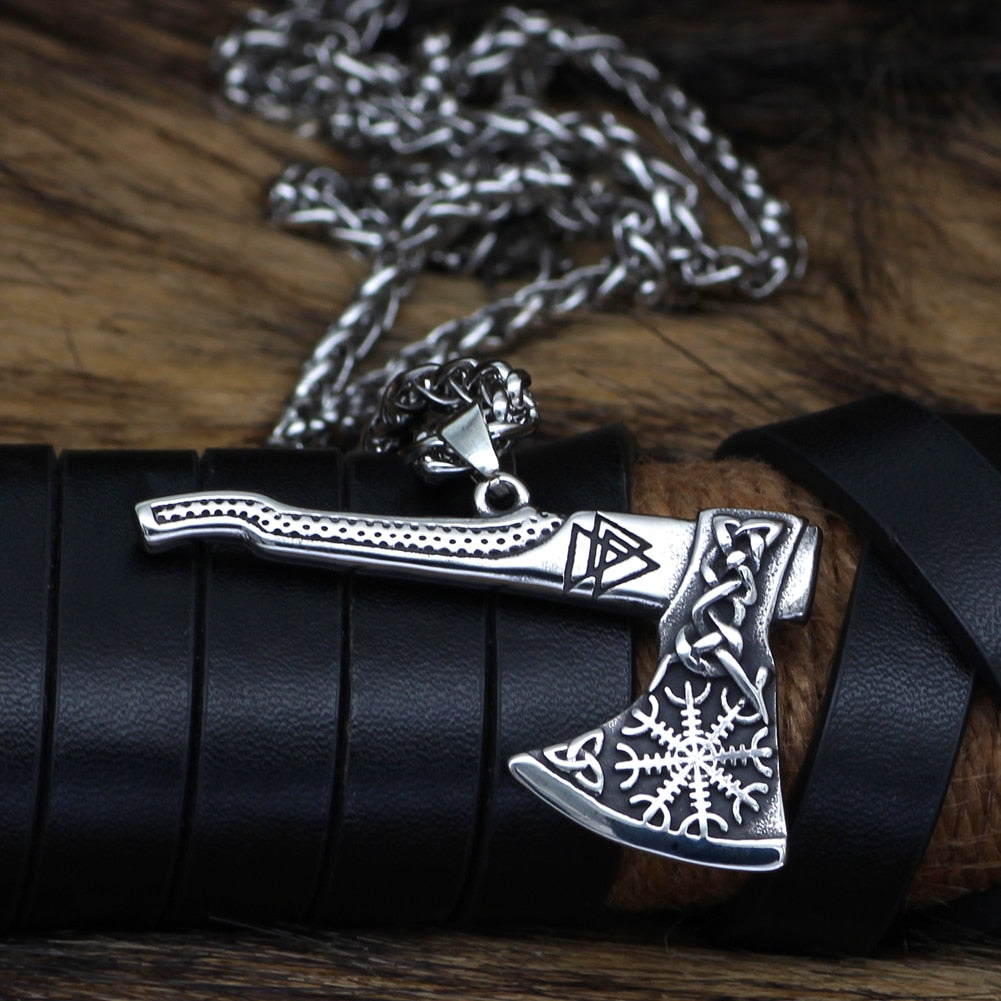 Viking Necklace - Viking Axe with Norse Symbols